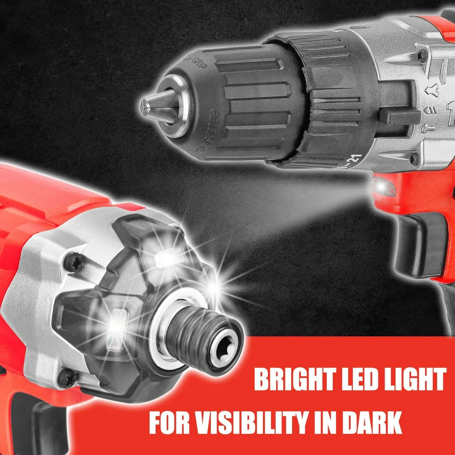 Topex 20 V Cordless Kit: Hammer Drill, Impact Driver, LED Light w/ Fast Charger