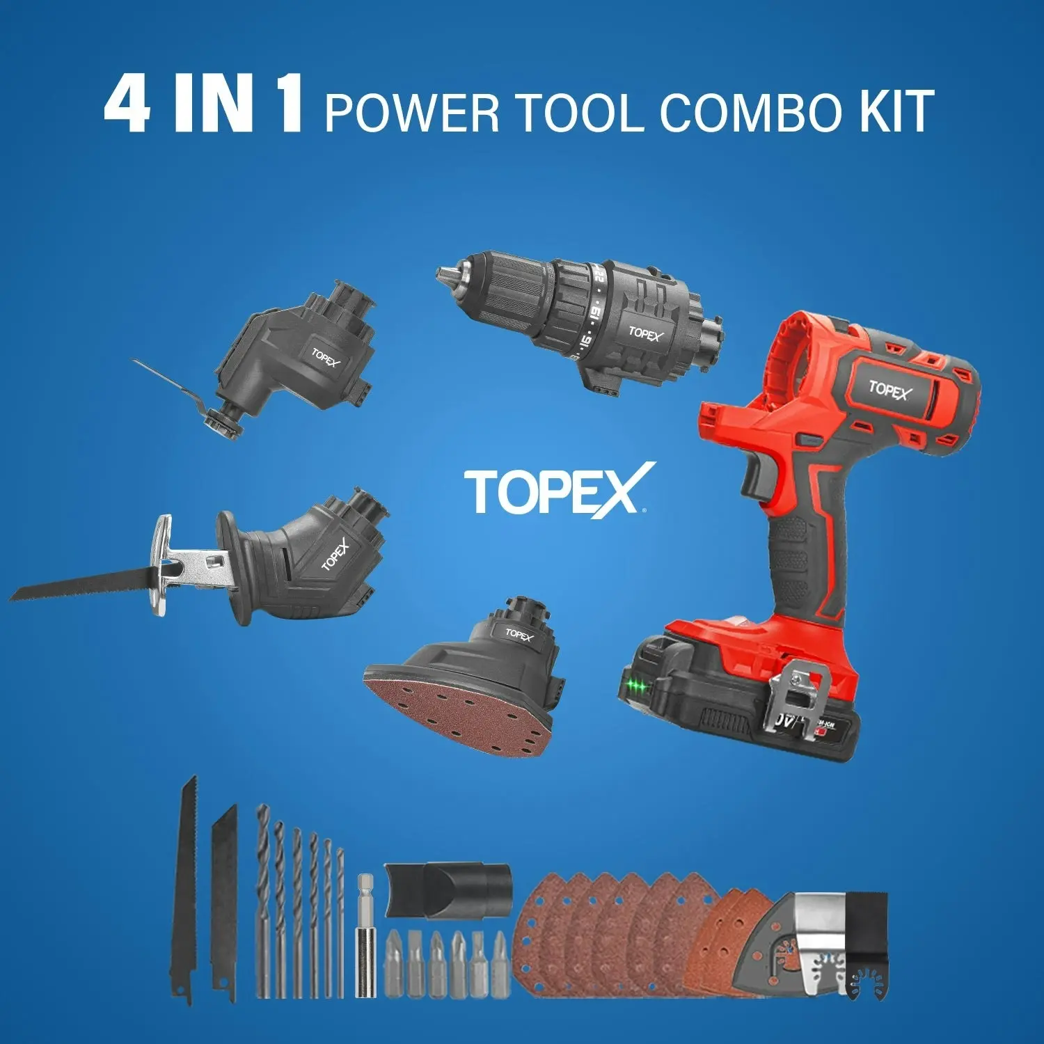 Topex 20V 5 IN1 Power Tool Combo Kit Cordless Drill Driver Sander Electric Saw