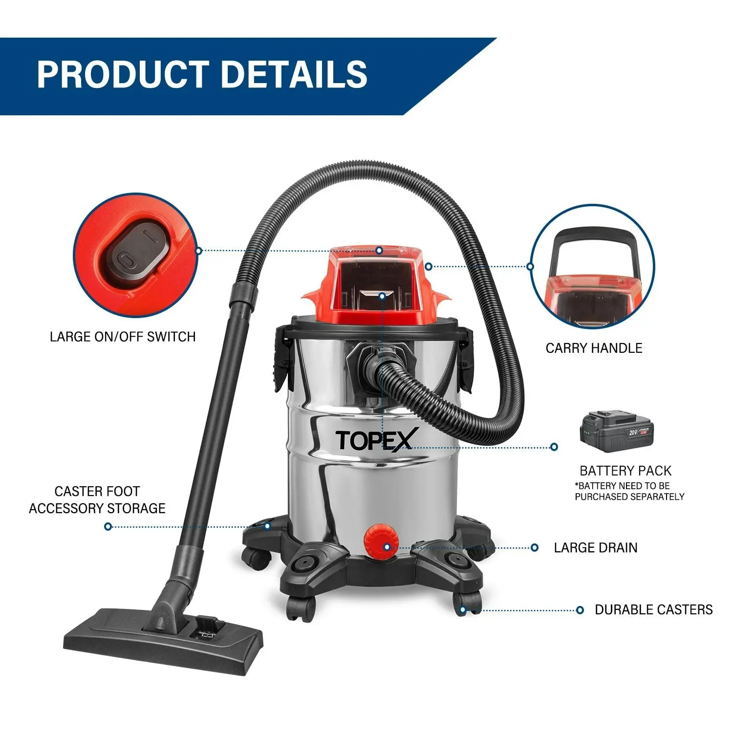 Topex 20V 25L Wet & Dry Vacuum Cleaner & Blower Skin Only without Battery