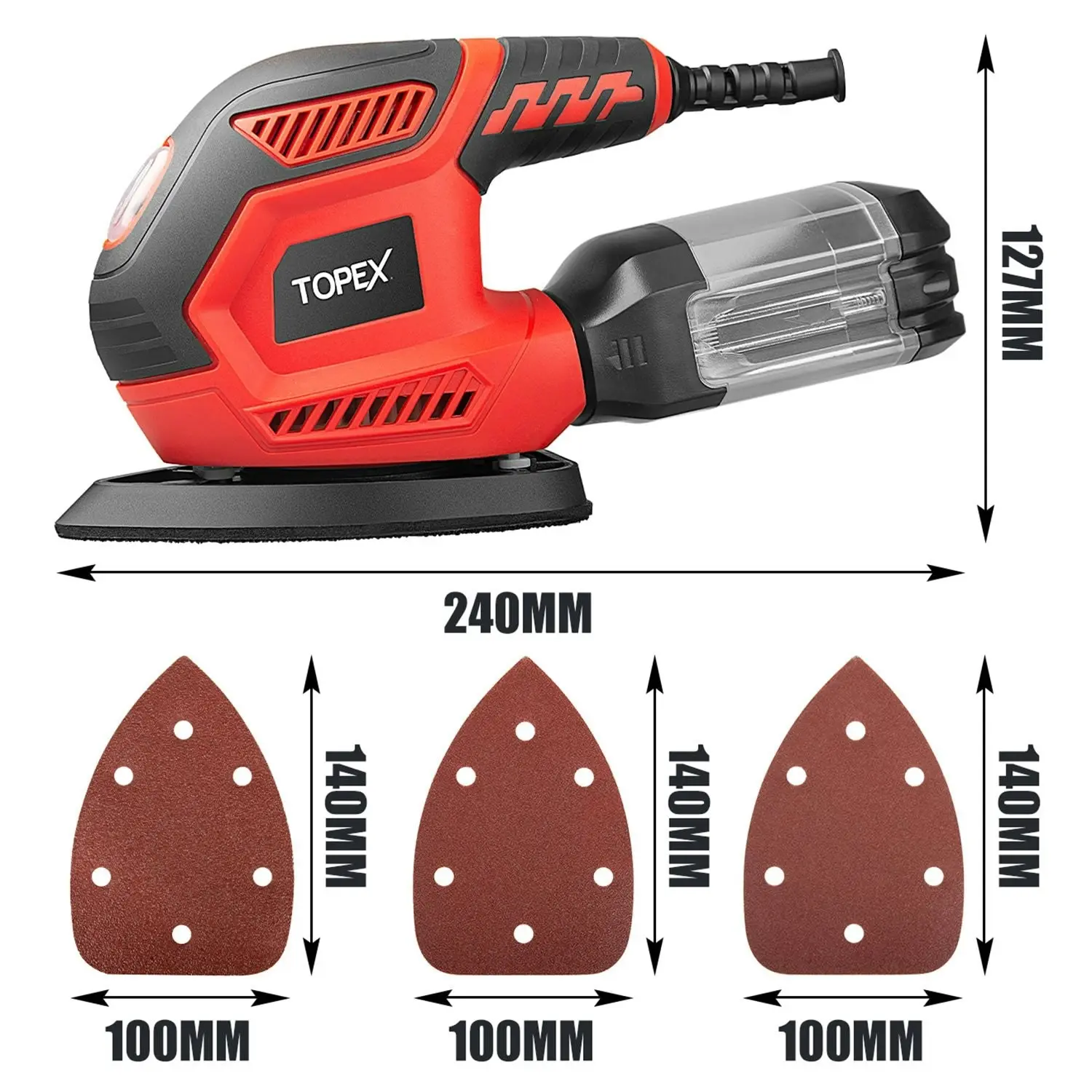 Topex 200w Electric Detail Sander with Sandpaper Polisher&Dust Box Small Triangular Palm Sander