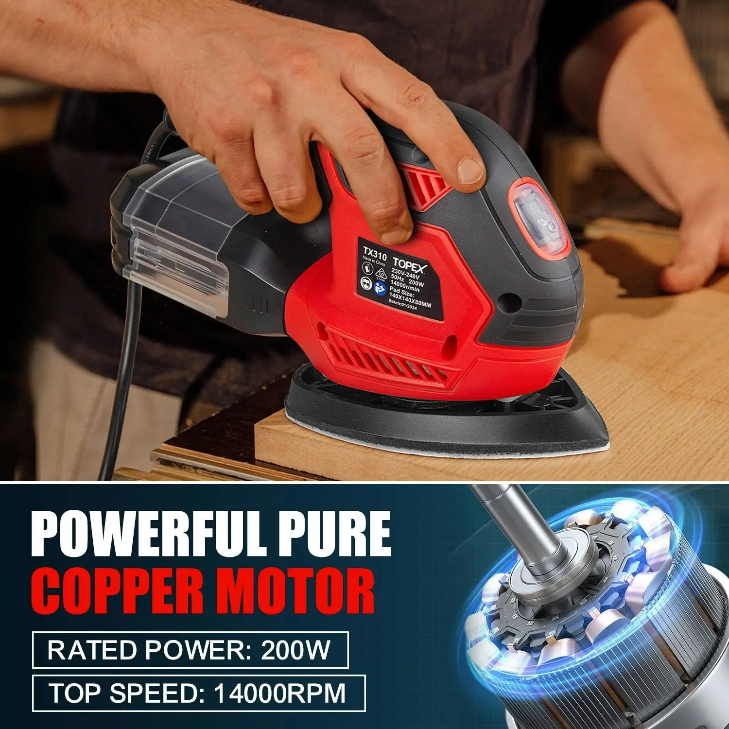 Topex 200w Electric Detail Sander with Sandpaper Polisher&Dust Box Small Triangular Palm Sander