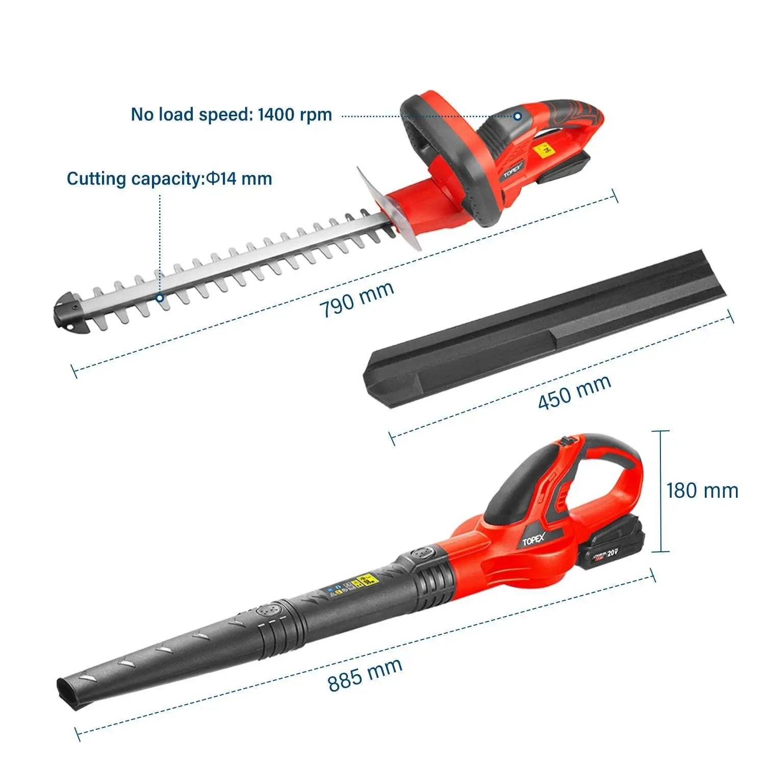 Topex 20V Cordless Blower and Hedge Trimmer Combo Kit w/ Battery