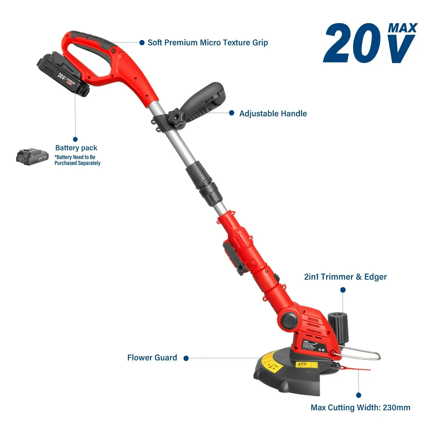 Topex 20V Cordless Hedge Trimmer and Grass Trimmer Combo Kit w/ Battery