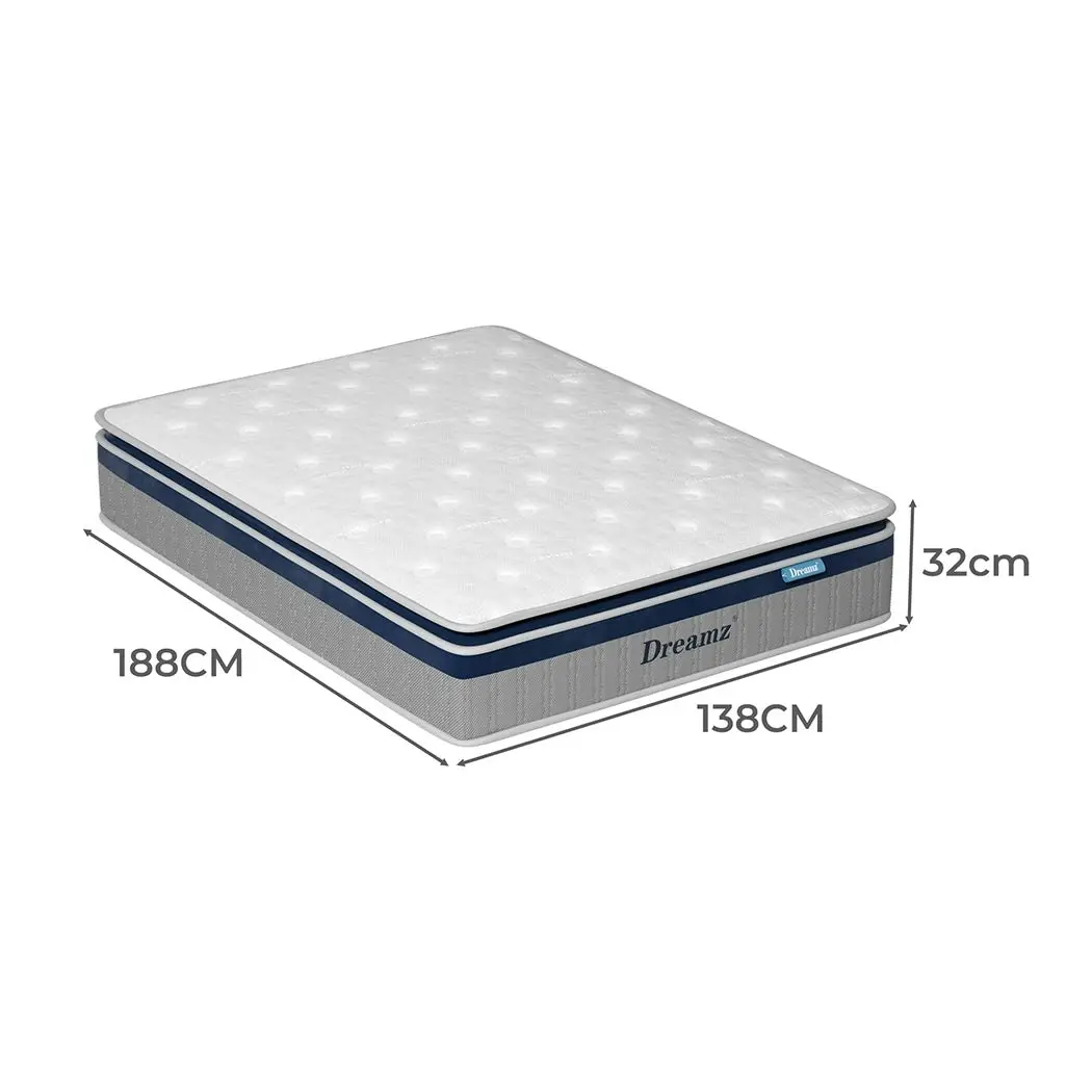 Dreamz Spring Mattress Pillow Top 7 Zone Pocket Spring  Memory Foam 32CM Double