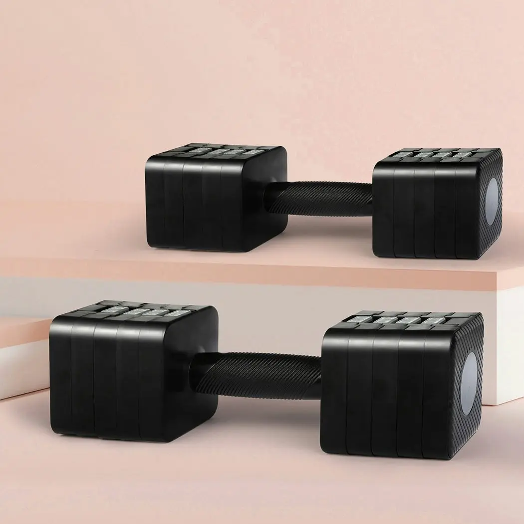 Centra A Pair 2.8KG-10KG Adjustable Dumbbells With Metal Weight Block Set Black