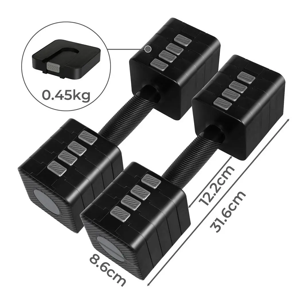 Centra A Pair 2.8KG-10KG Adjustable Dumbbells With Metal Weight Block Set Black