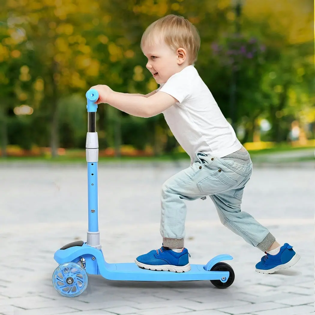 BoPeep Foldable Kids Scooter Adjustable Height Flashing LED Music 3 Wheels Blue