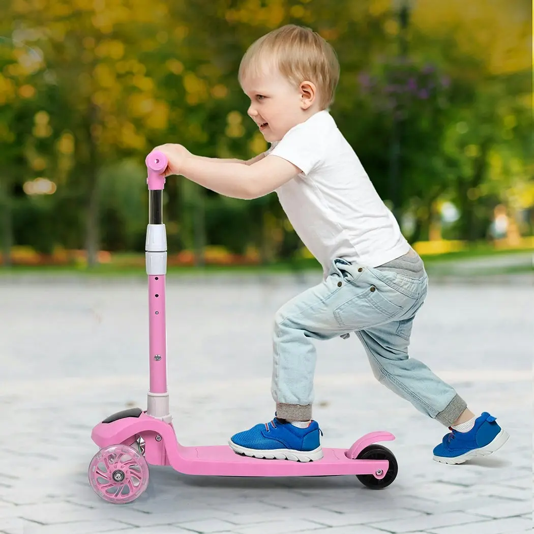 BoPeep Foldable Kids Scooter Adjustable Height Flashing LED Music 3 Wheels Pink