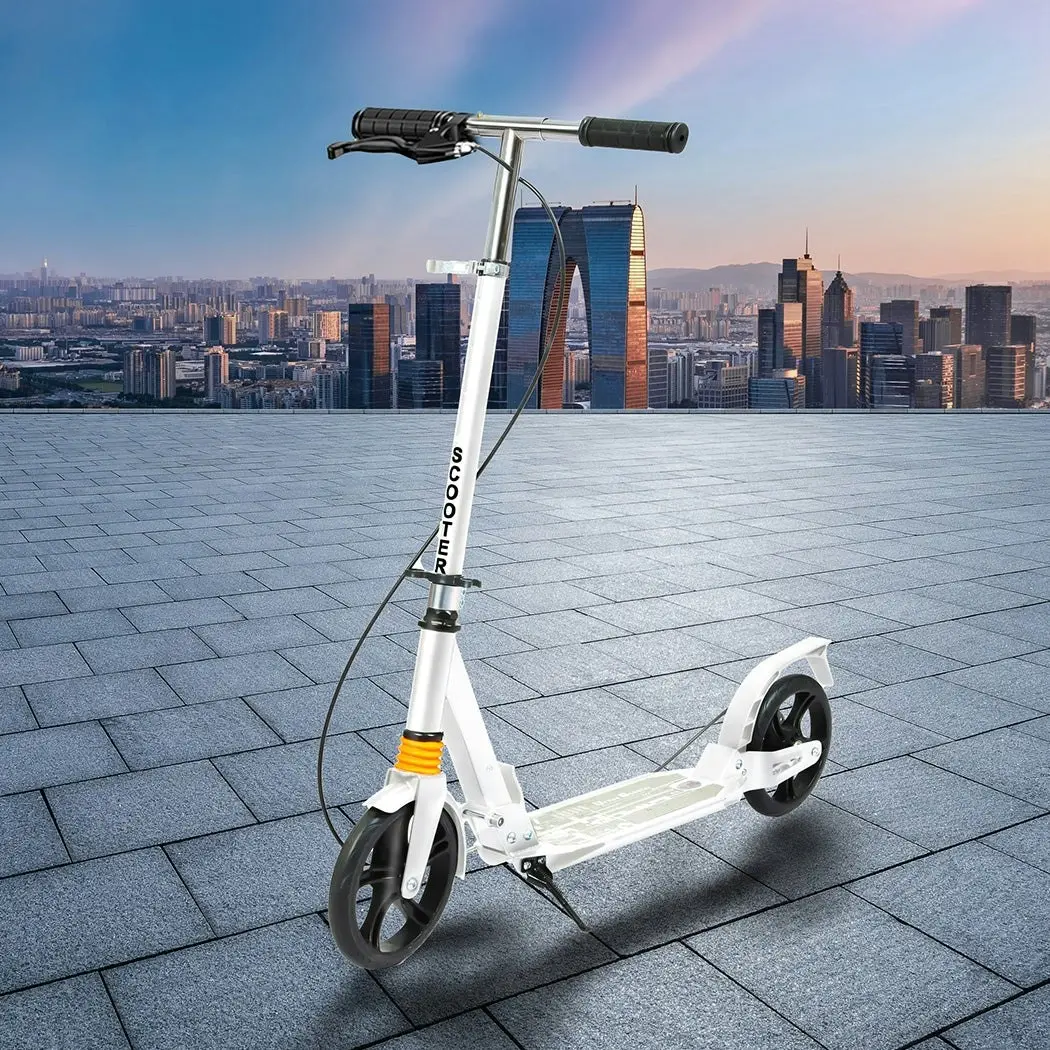 Monvelo Adult Commuter Foldable Scooter Push Kick 2 Big Wheel Disc Brake White