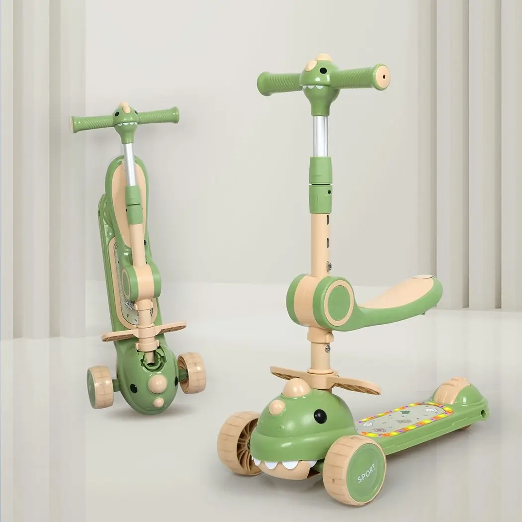 BoPeep Foldable Kids Scooter Flip-able Seat Adjustable Height LED Light Green