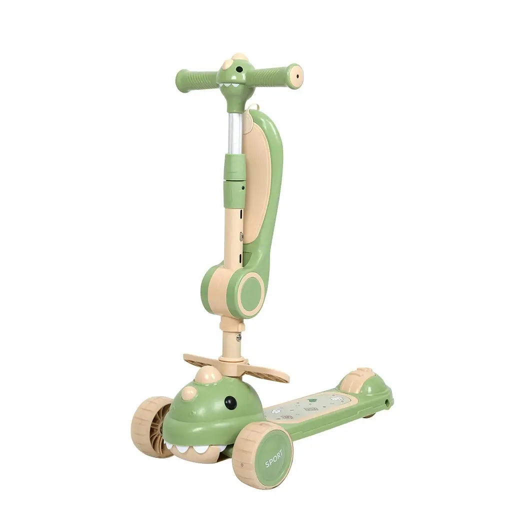 BoPeep Foldable Kids Scooter Flip-able Seat Adjustable Height LED Light Green