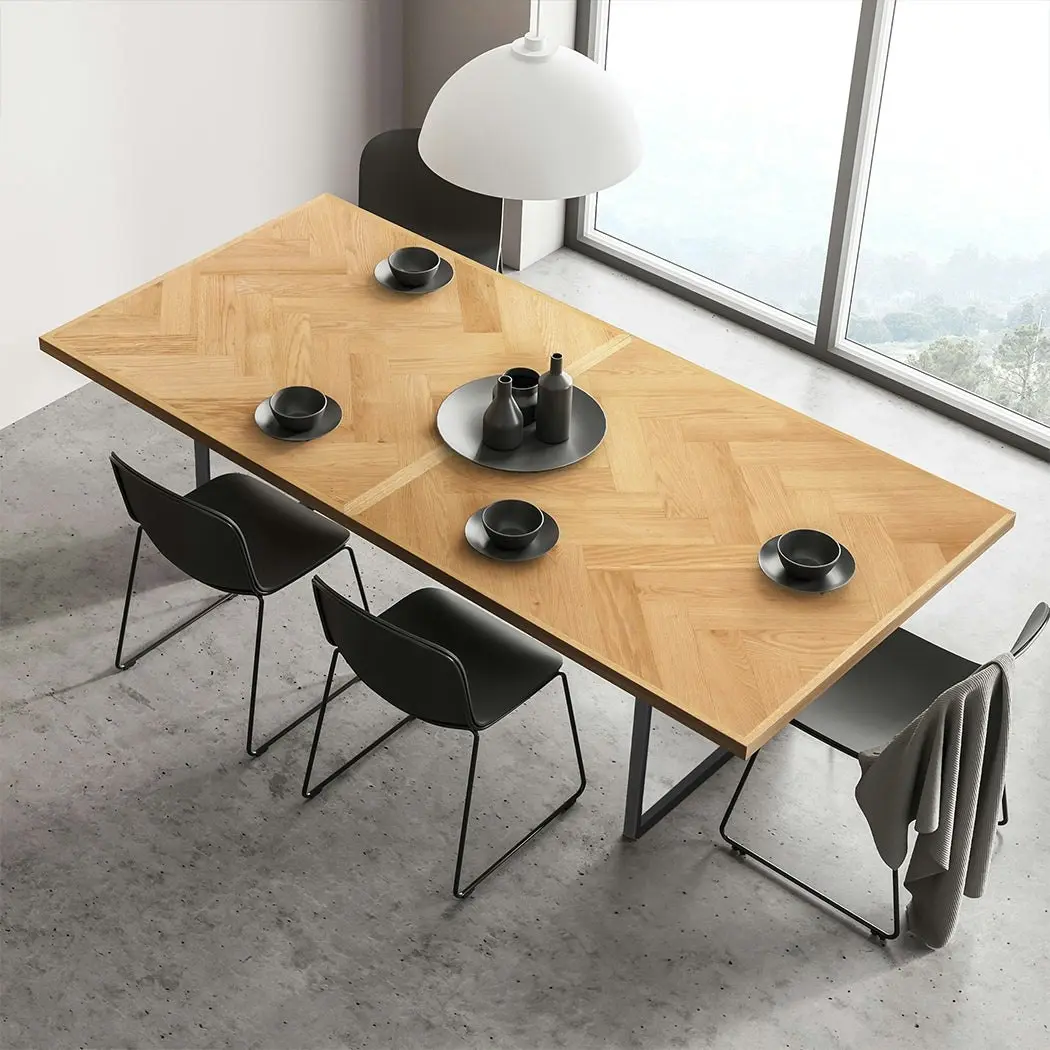 Levede Dining Table Extendable Rectangle Wooden Home Kitchen Seater Steel Frame