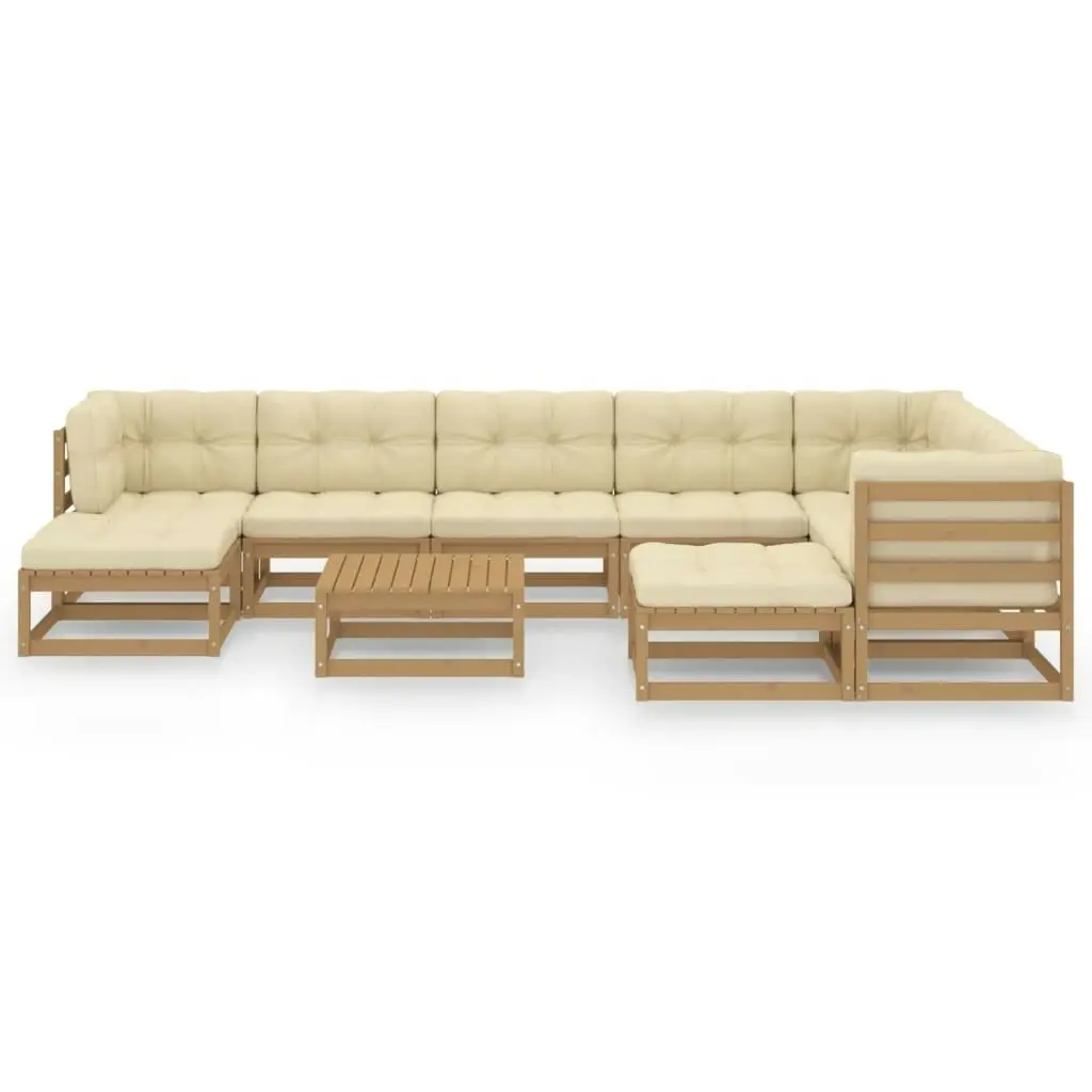 10 Piece Garden Lounge Set&Cushions Honey Brown Solid Pinewood 3076812