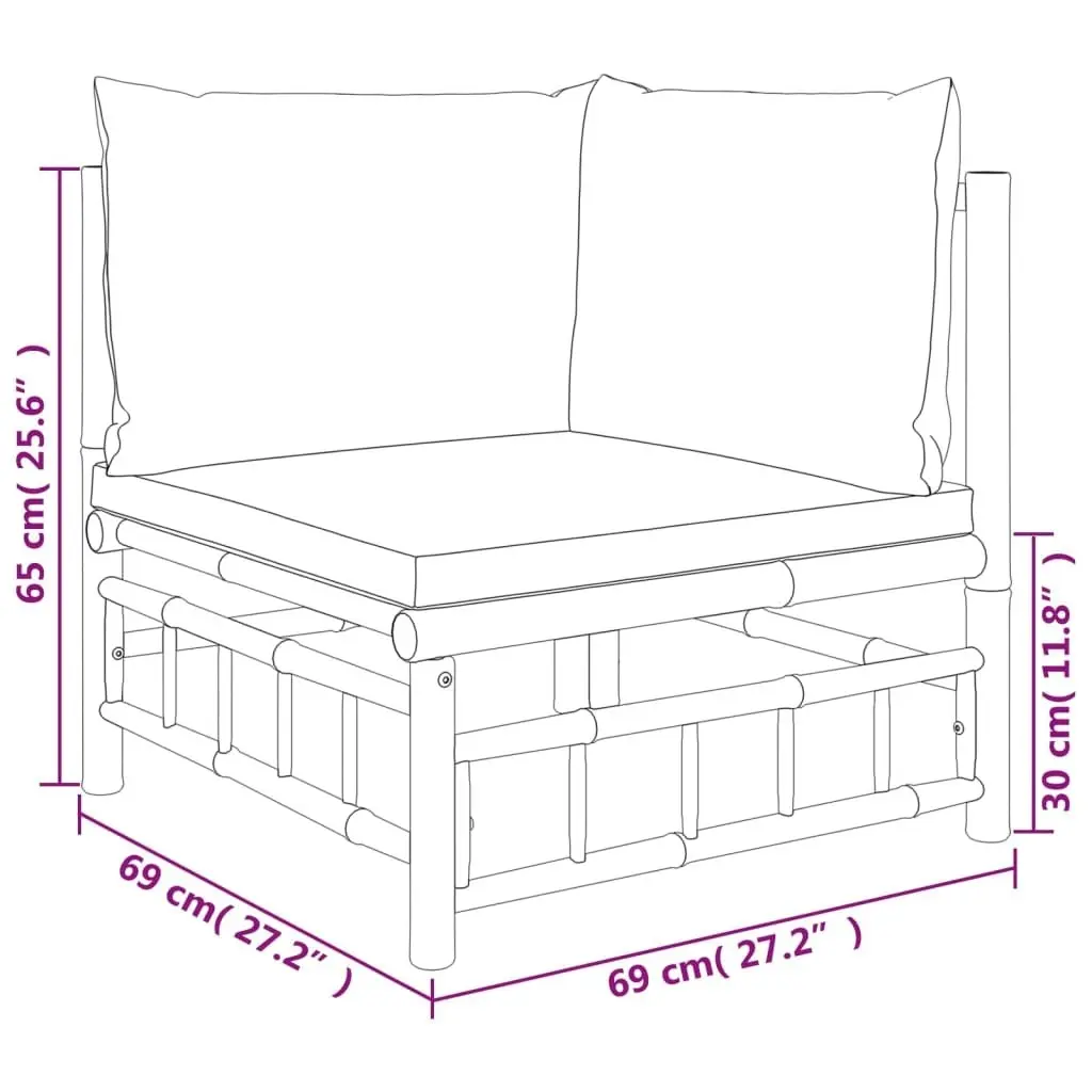 10 Piece Garden Lounge Set with Cream White Cushions  Bamboo 3155192