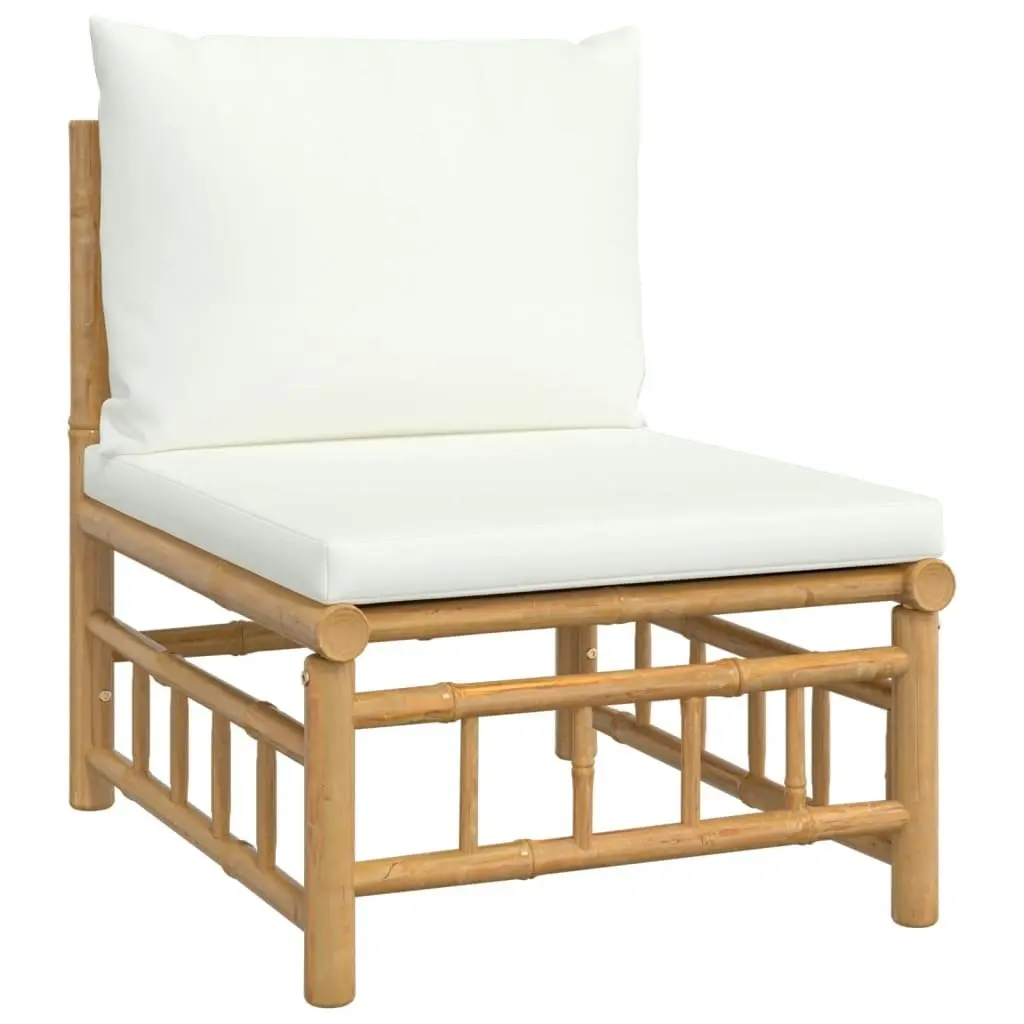 10 Piece Garden Lounge Set with Cream White Cushions  Bamboo 3155192