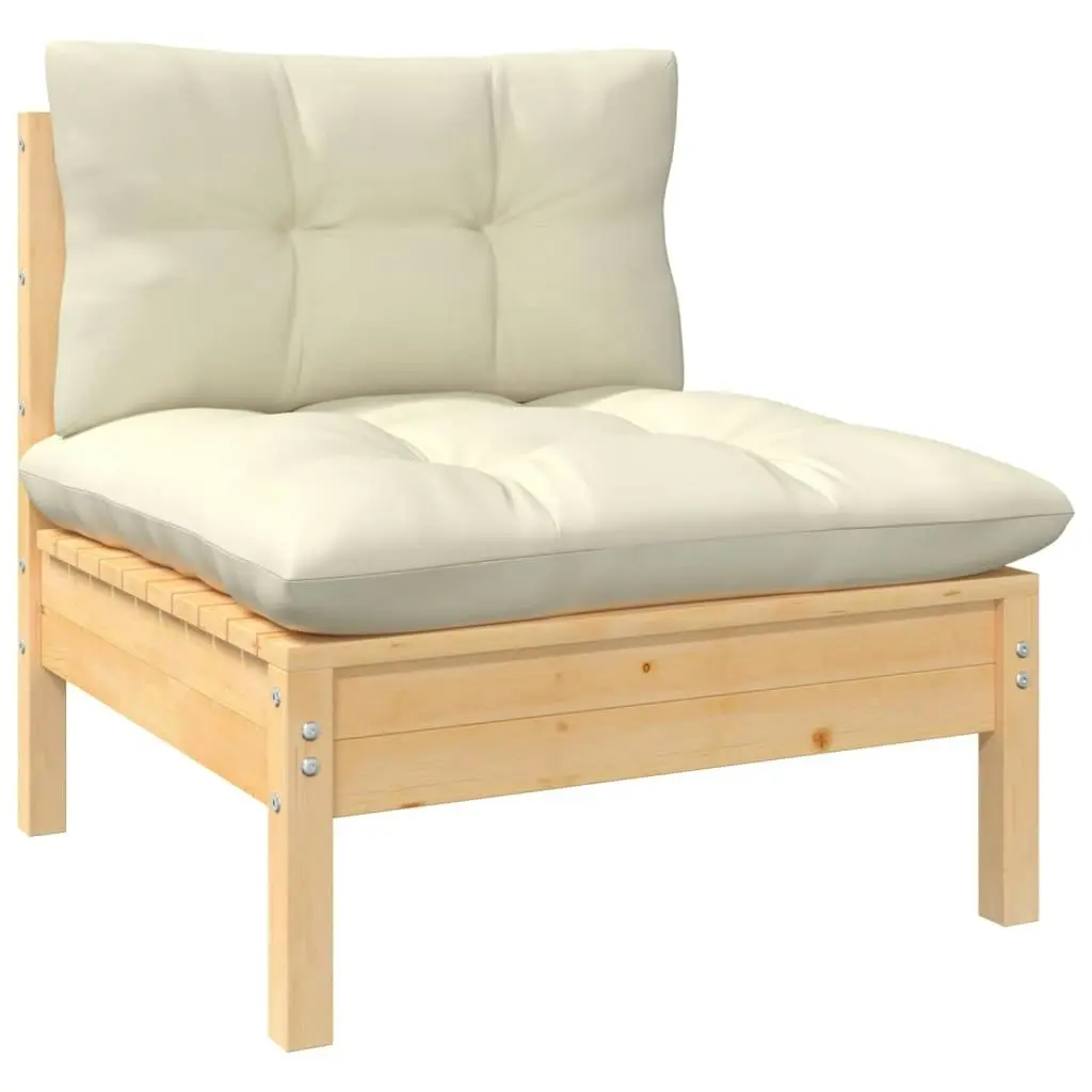 10 Piece Garden Lounge Set with Cream Cushions Solid Pinewood 3096532