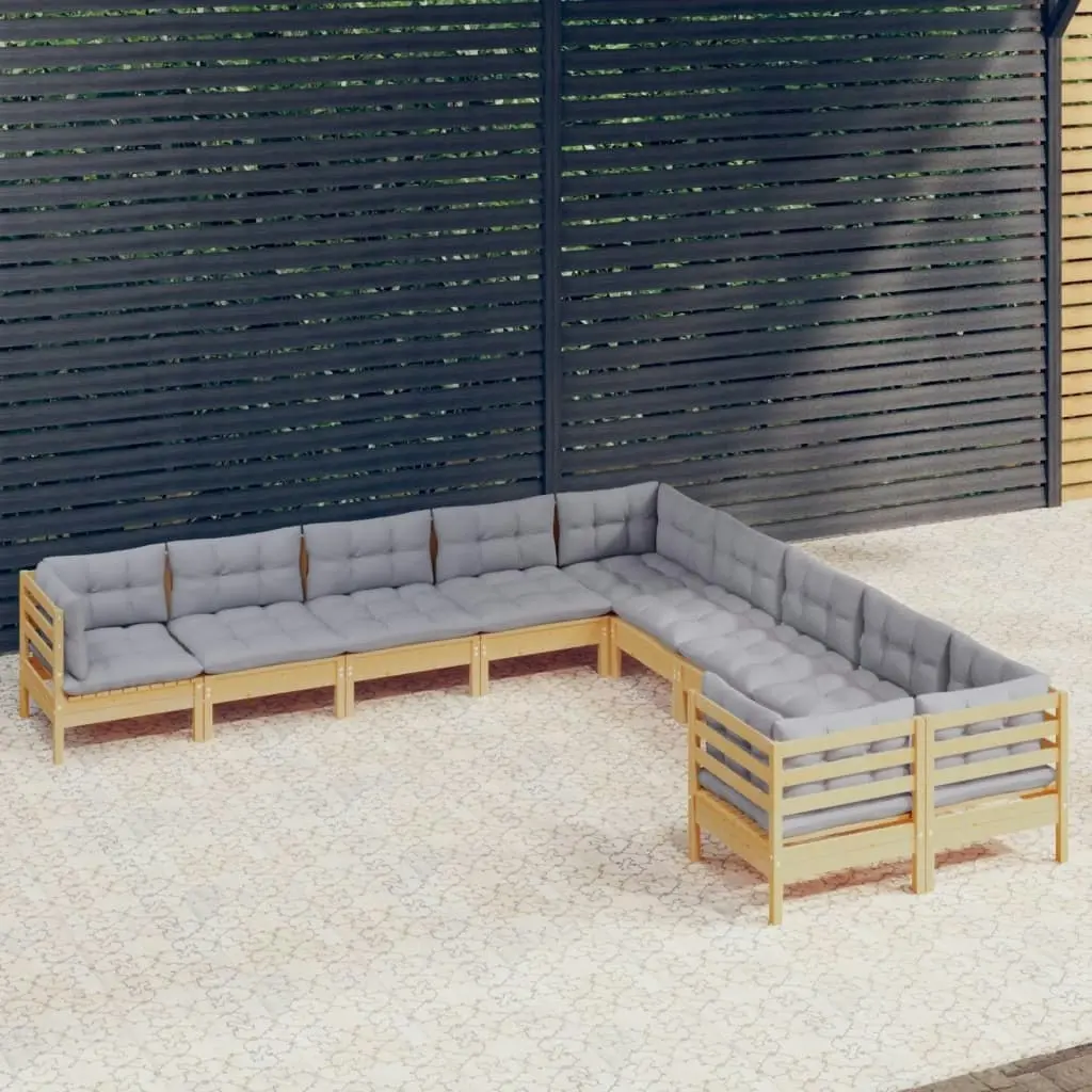 10 Piece Garden Lounge Set with Grey Cushions Pinewood 3097006