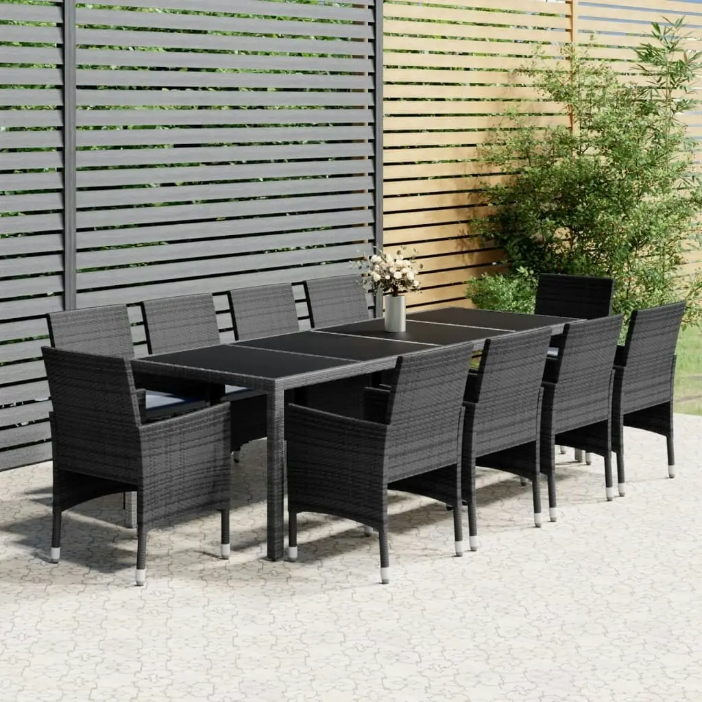 11 Piece Garden Dining Set Poly Rattan Grey 3058573