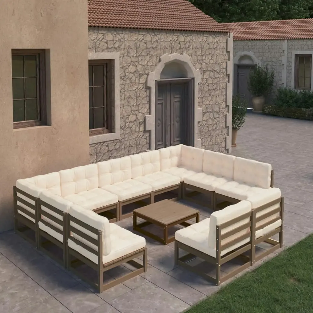 10 Piece Garden Lounge Set&Cushions Honey Brown Solid Pinewood 3077222