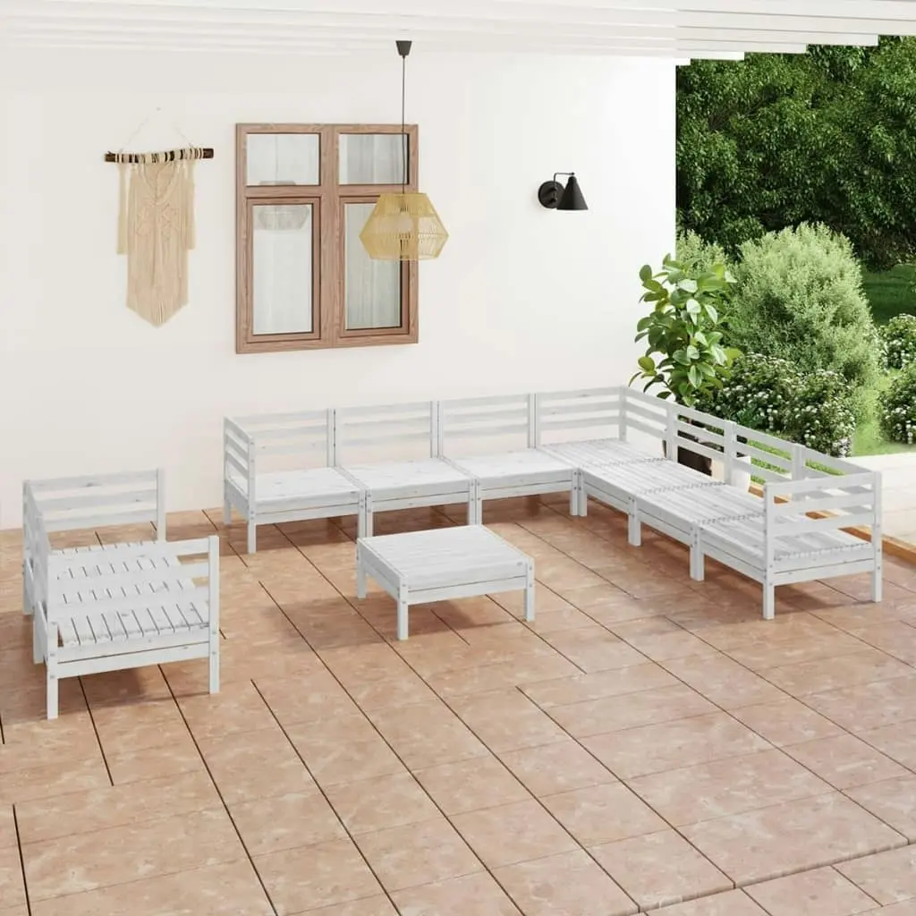 10 Piece Garden Lounge Set Solid Pinewood White 3083190