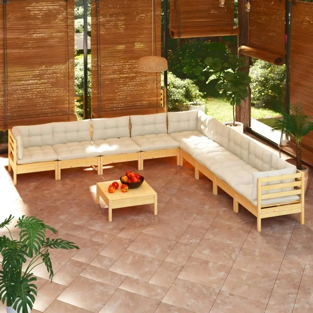 10 Piece Garden Lounge Set with Cream Cushions Solid Pinewood 3096821