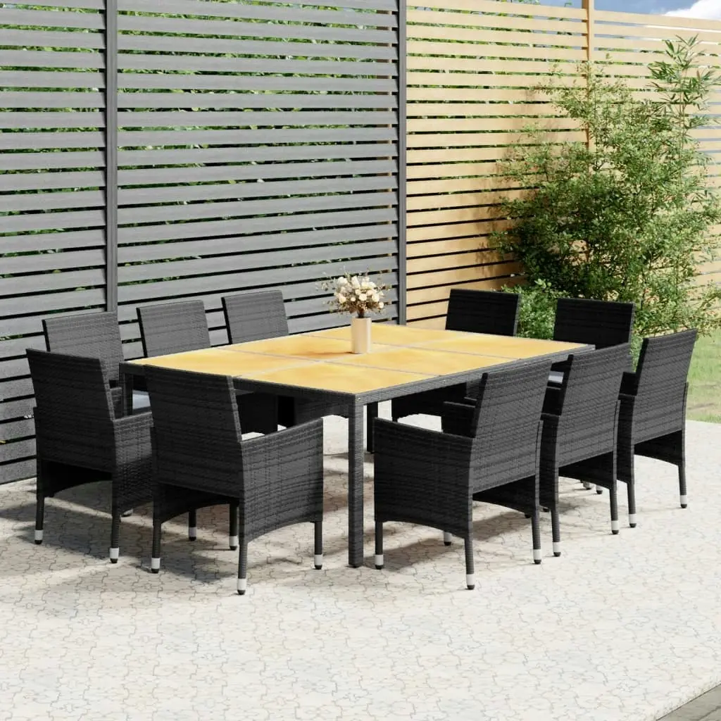 11 Piece Garden Dining Set Poly Rattan Grey 3058567