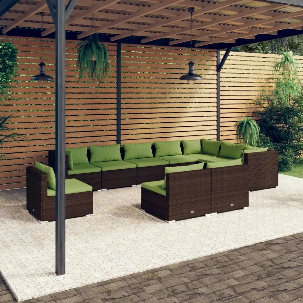 10 Piece Garden Lounge Set with Cushions Poly Rattan Brown 3102596