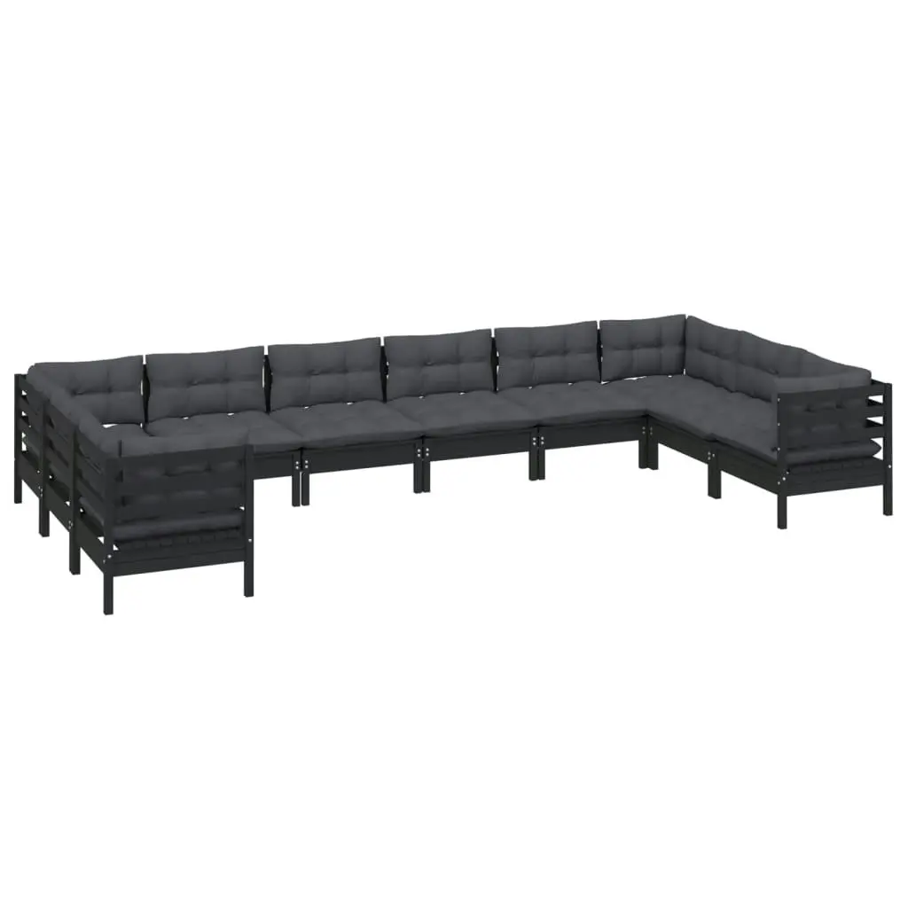 10 Piece Garden Lounge Set with Cushions Black Pinewood 3097335