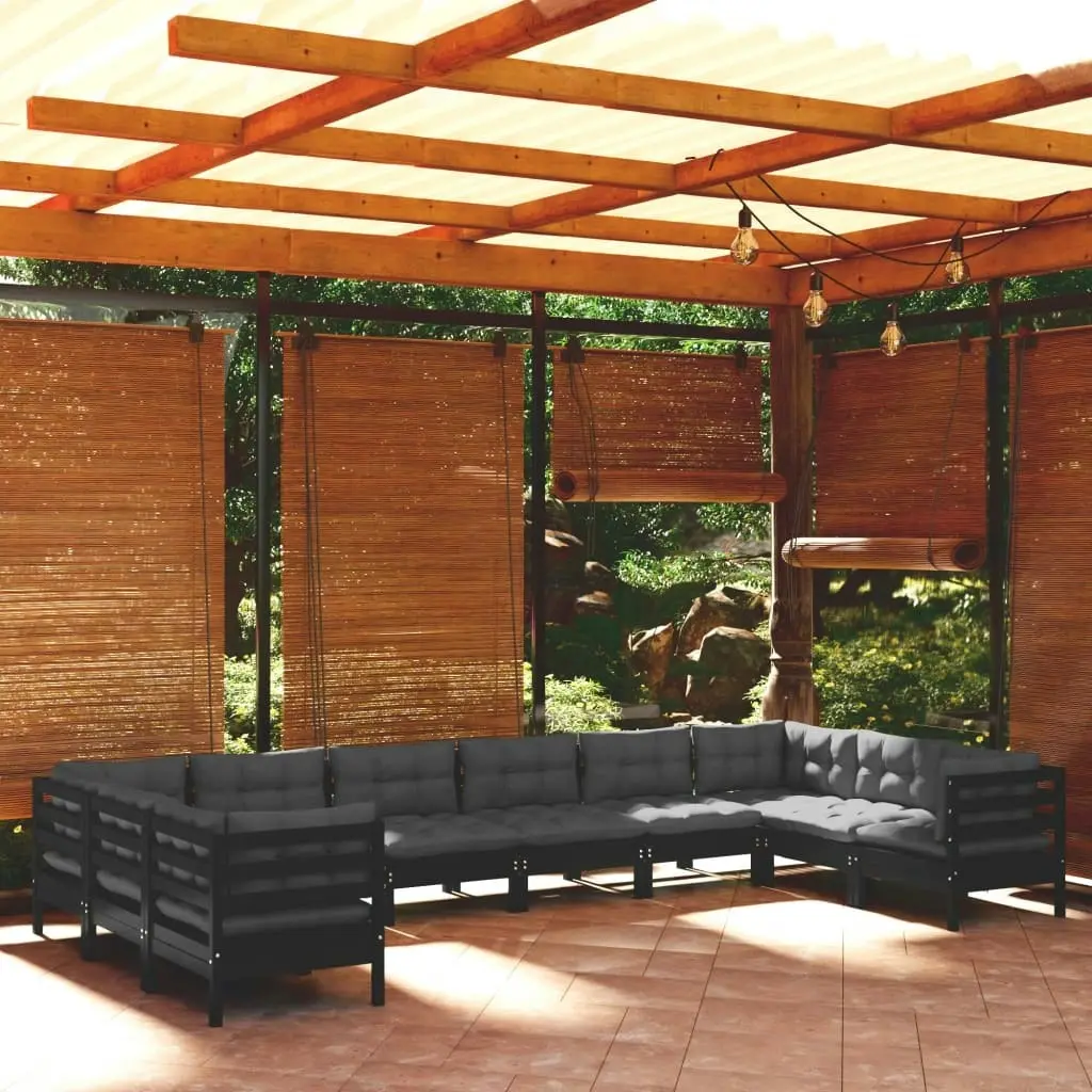 10 Piece Garden Lounge Set with Cushions Black Pinewood 3097335