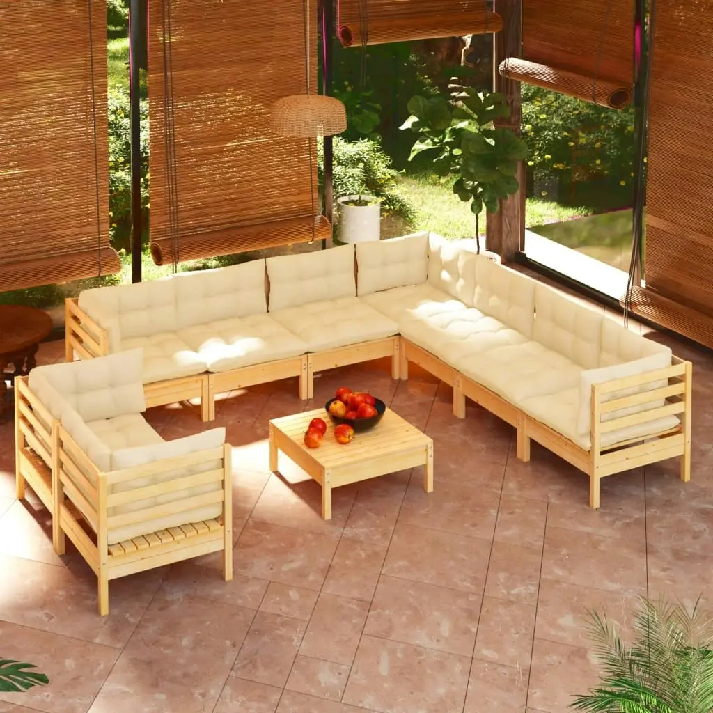 10 Piece Garden Lounge Set with Cream Cushions Solid Pinewood 3096905