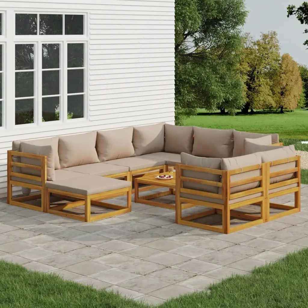 10 Piece Garden Lounge Set with Taupe Cushions Solid Wood 3155261