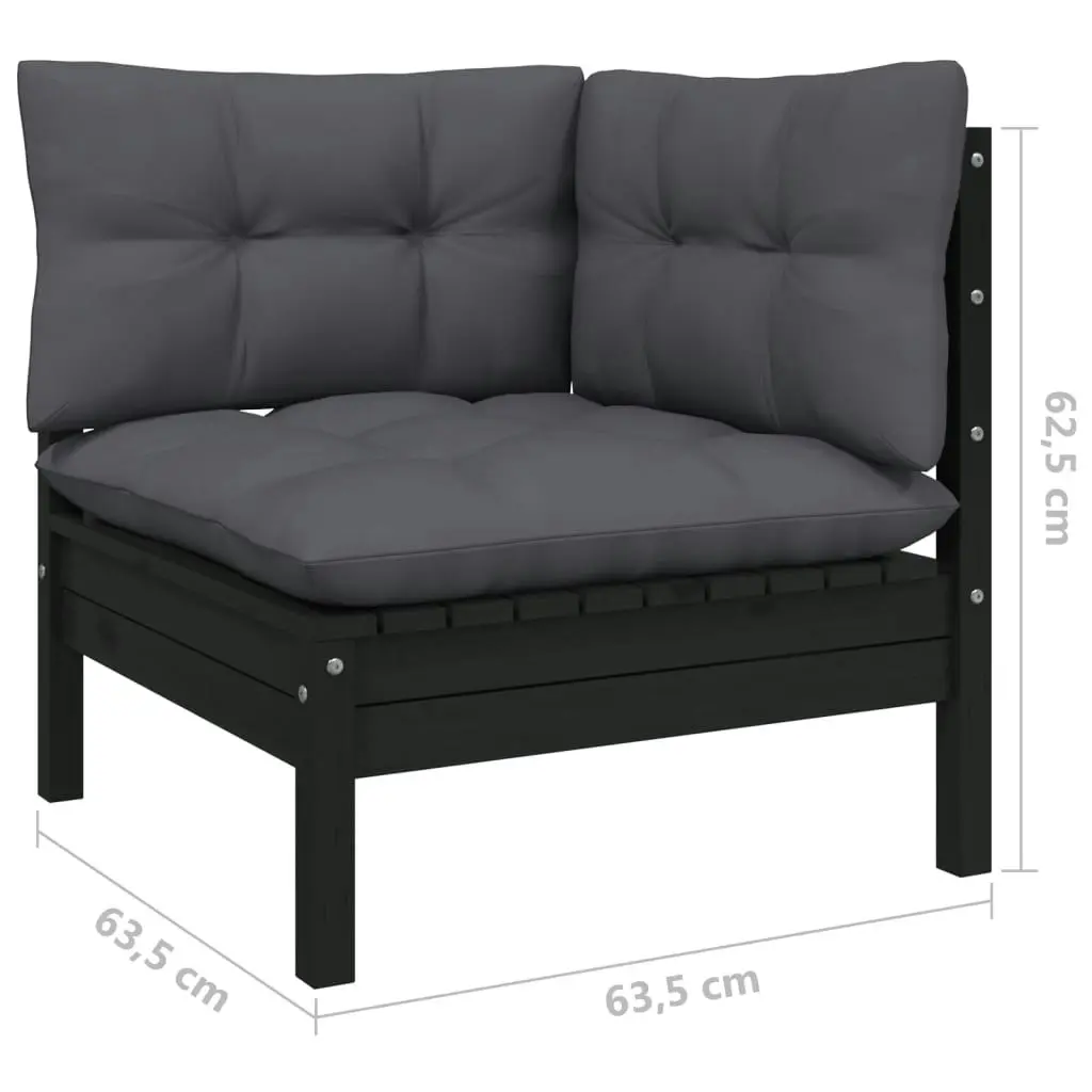 11 Piece Garden Lounge Set with Cushions Black Solid Pinewood 3096765