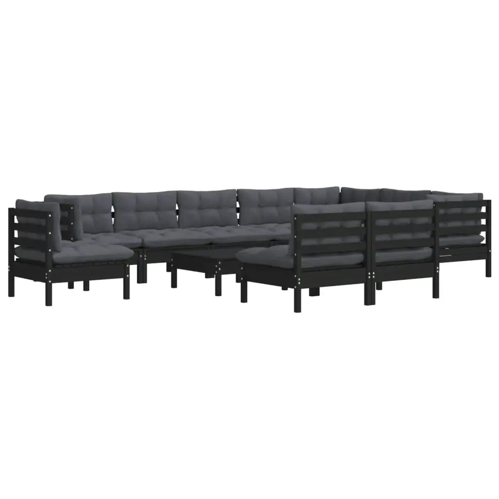 11 Piece Garden Lounge Set with Cushions Black Solid Pinewood 3096765