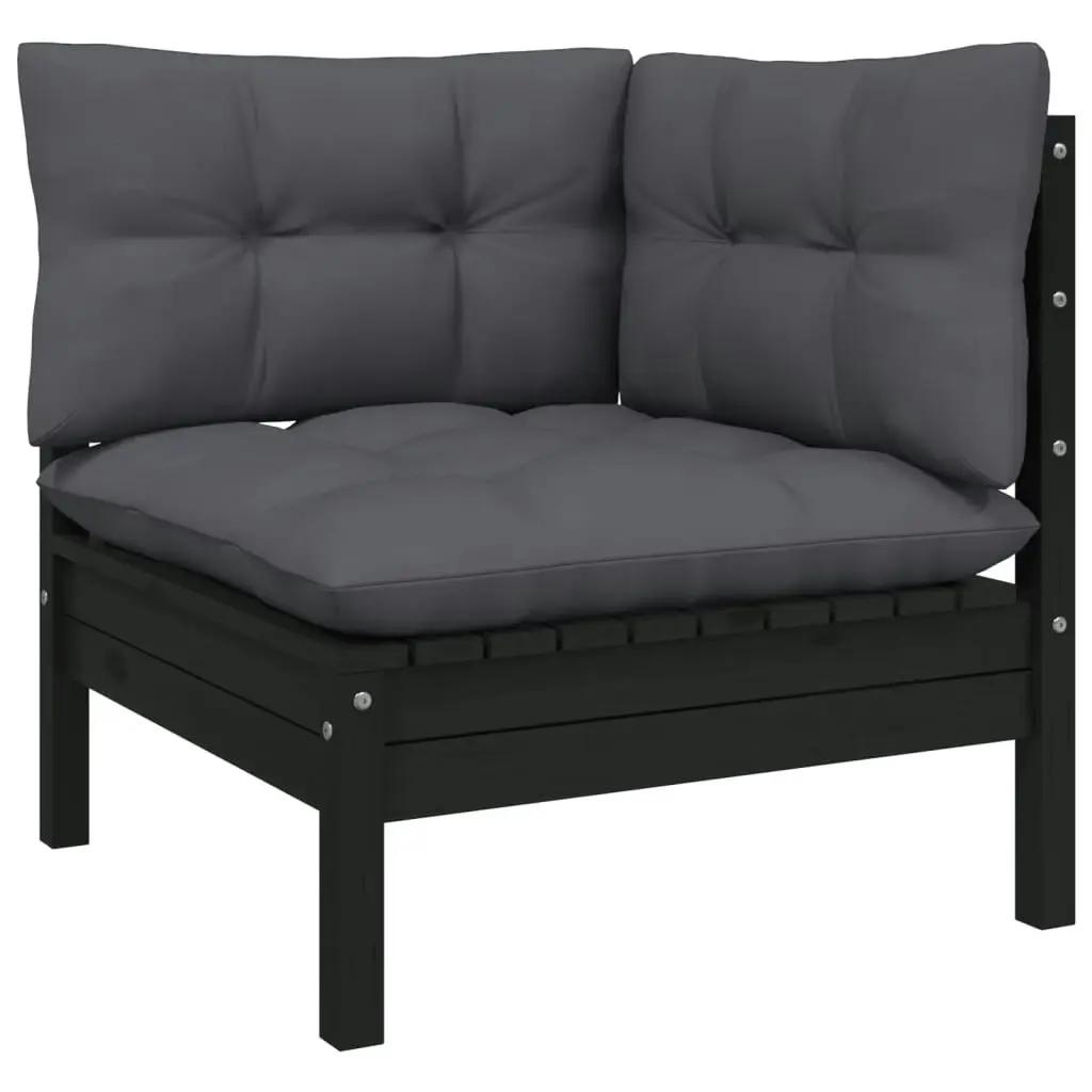 11 Piece Garden Lounge Set with Cushions Black Solid Pinewood 3096765