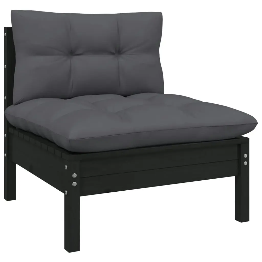 11 Piece Garden Lounge Set with Cushions Black Solid Pinewood 3096765