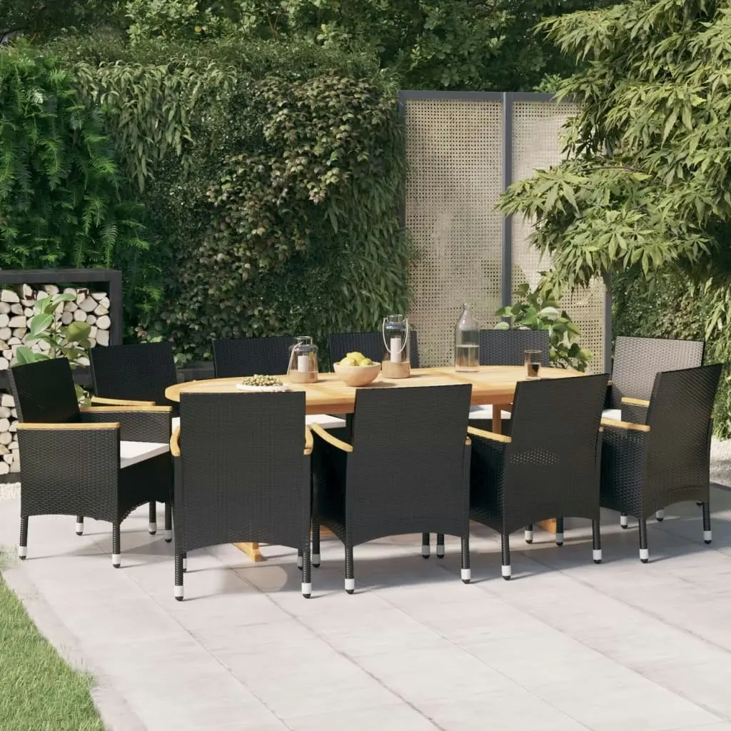 11 Piece Garden Dining Set with Cushions Black 3103602