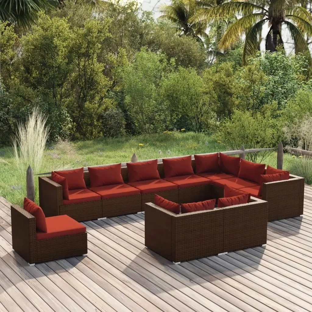 10 Piece Garden Lounge Set with Cushions Poly Rattan Brown 3102659