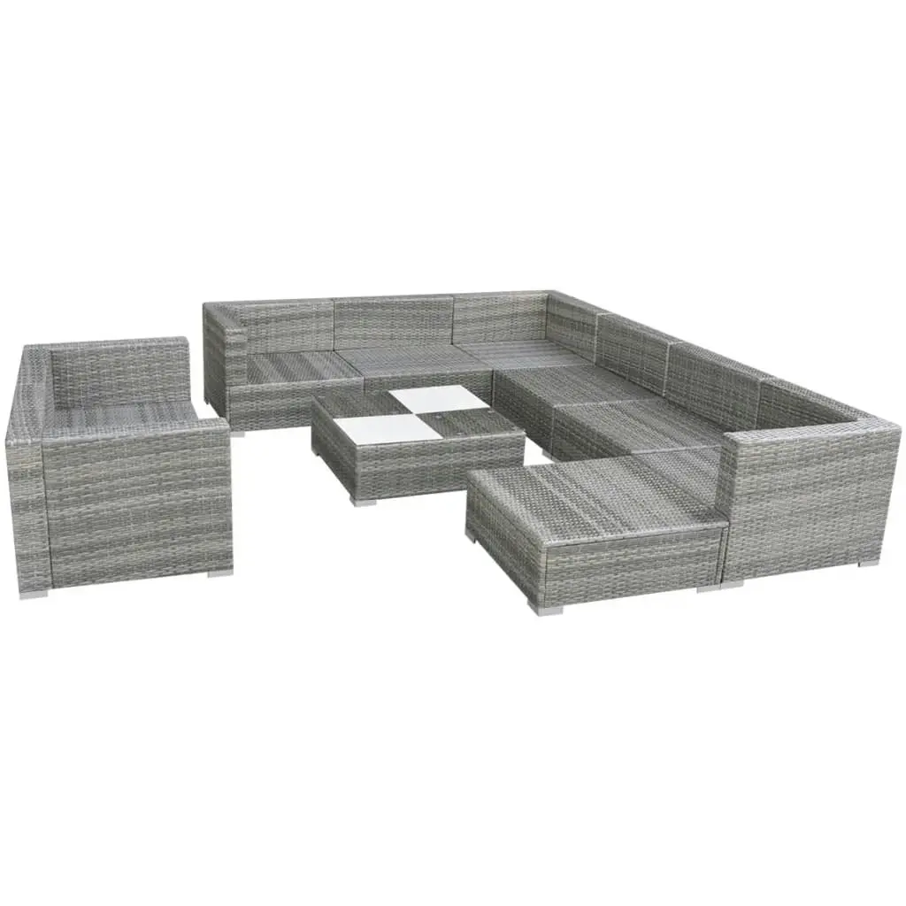 10 Piece Garden Lounge Set with Cushions Poly Rattan Grey 42736