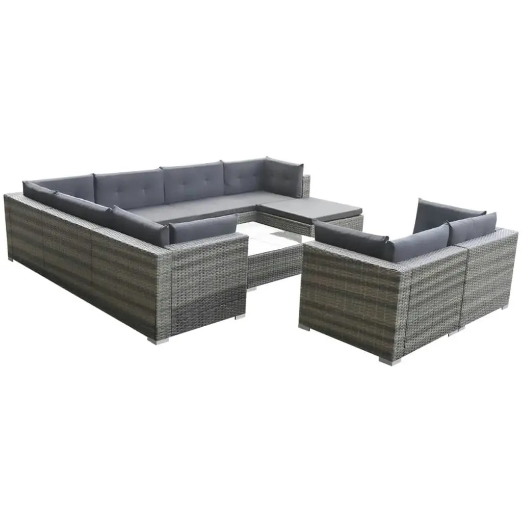 10 Piece Garden Lounge Set with Cushions Poly Rattan Grey 42736