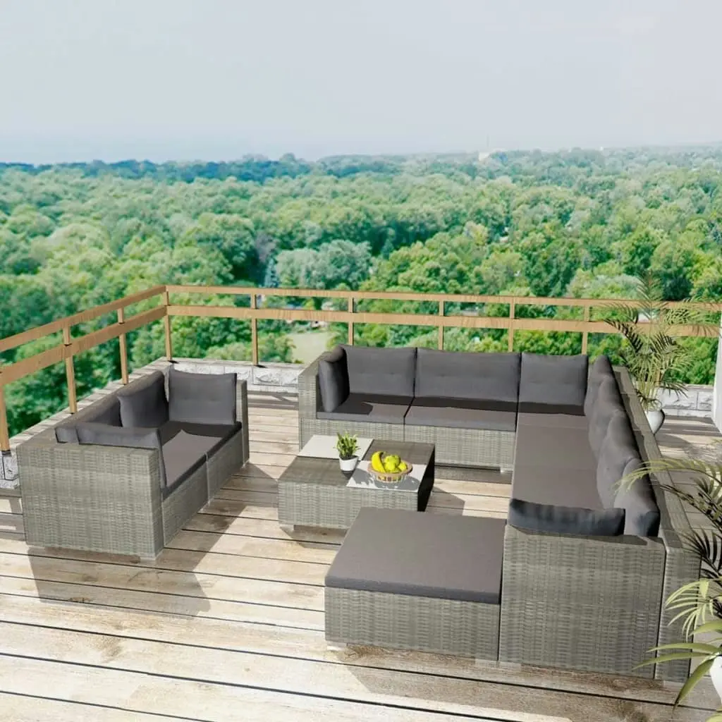 10 Piece Garden Lounge Set with Cushions Poly Rattan Grey 42736