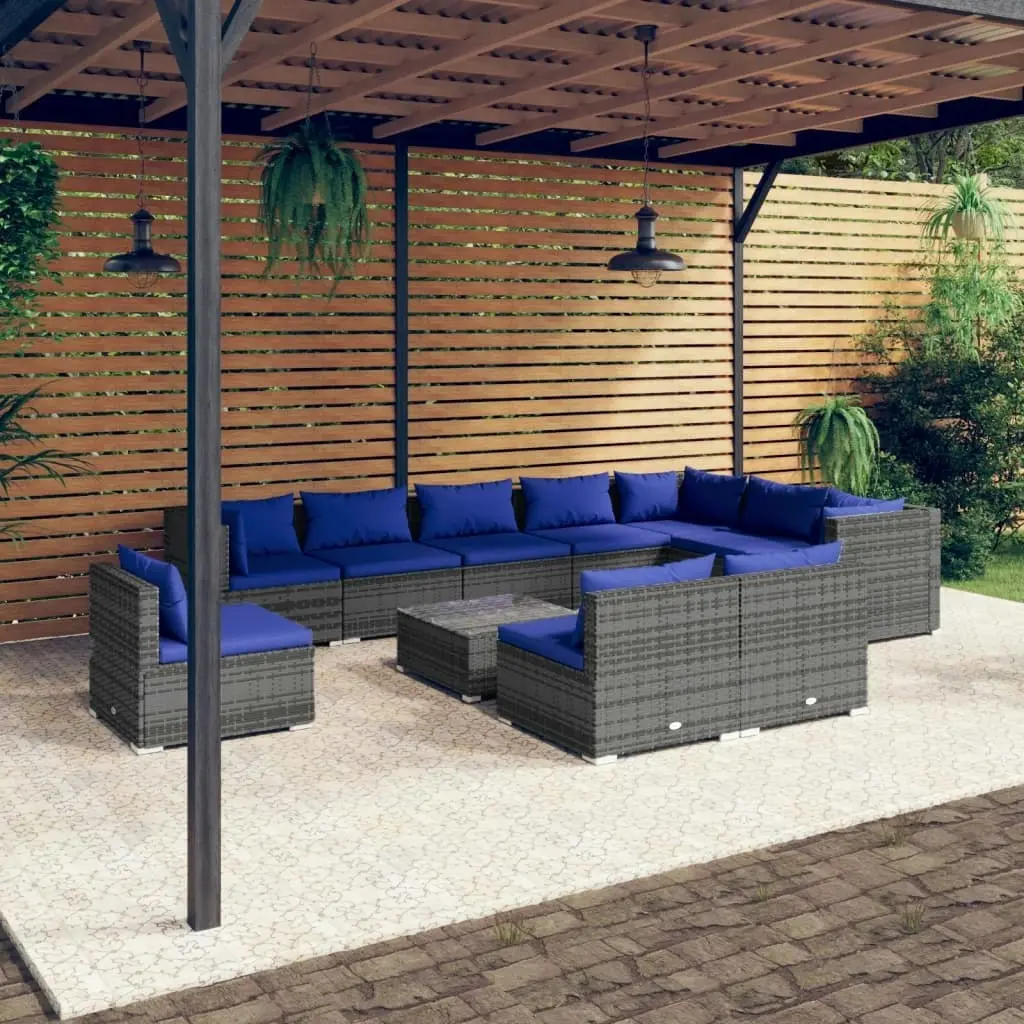 11 Piece Garden Lounge Set with Cushions Poly Rattan Grey 3102606