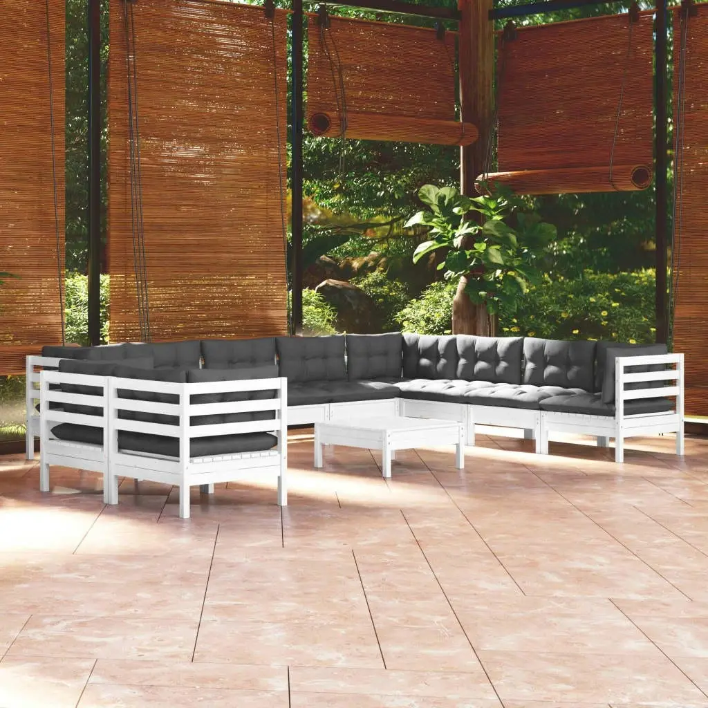 11 Piece Garden Lounge Set with Cushions White Solid Pinewood 3096918