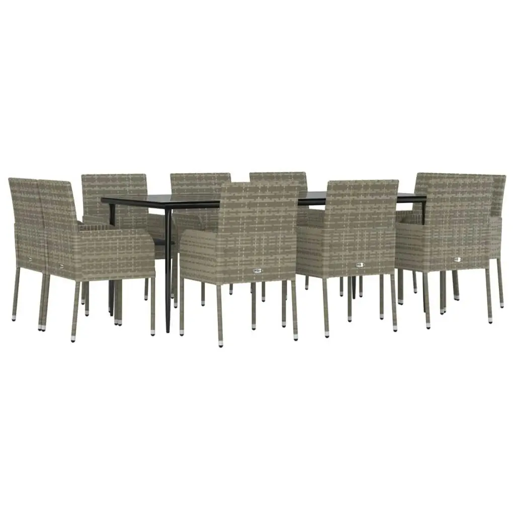 11 Piece Garden Dining Set with Cushions Black and Grey Poly Rattan 3185154