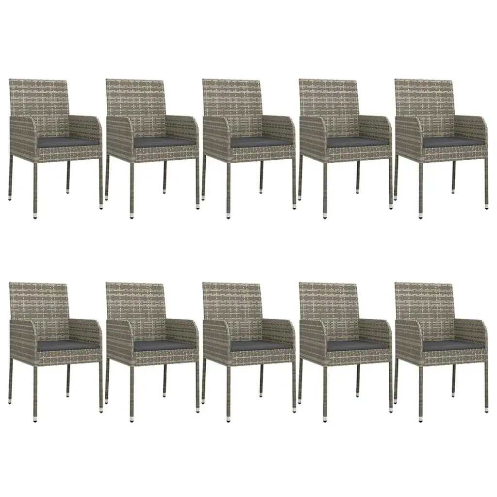 11 Piece Garden Dining Set with Cushions Black and Grey Poly Rattan 3185154