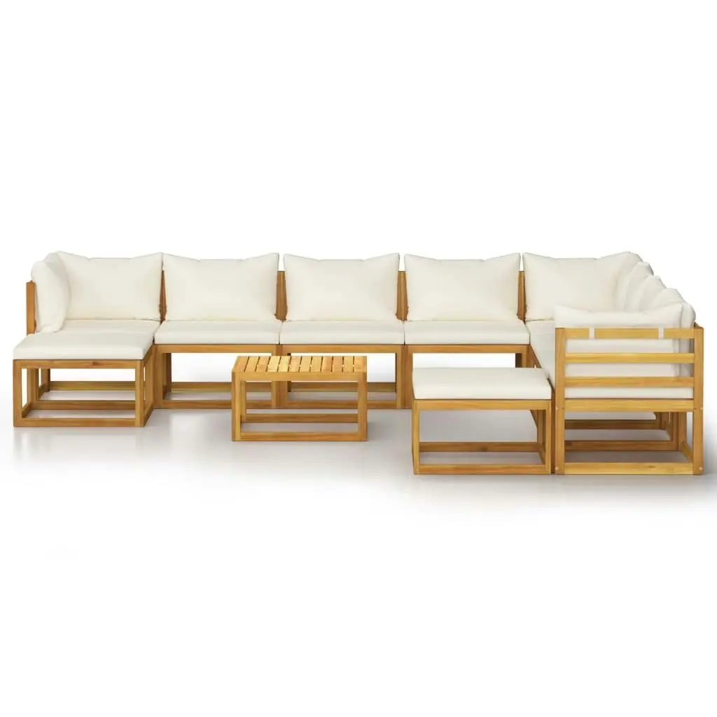 11 Piece Garden Lounge Set with Cushion Cream Solid Acacia Wood 3057648