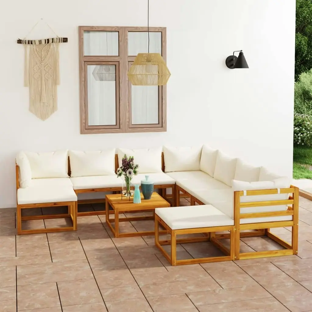 11 Piece Garden Lounge Set with Cushion Cream Solid Acacia Wood 3057648