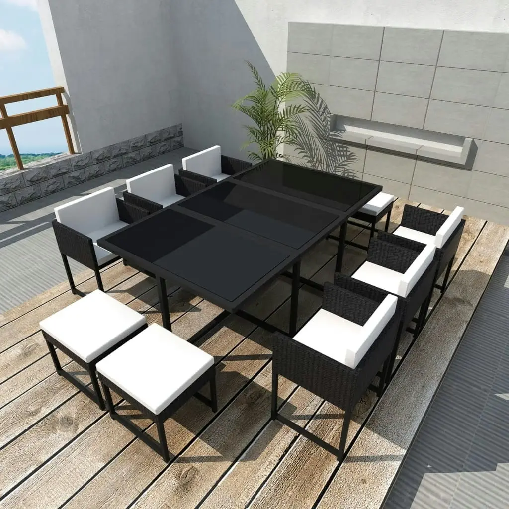 11 Piece Outdoor Dining Set with Cushions Poly Rattan Black 42760