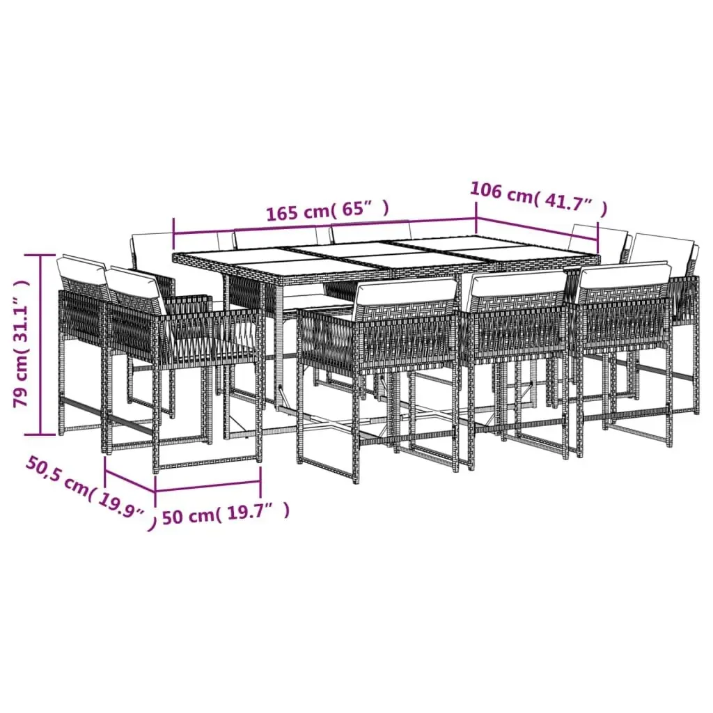 11 Piece Garden Dining Set with Cushions Grey Poly Rattan 3211568