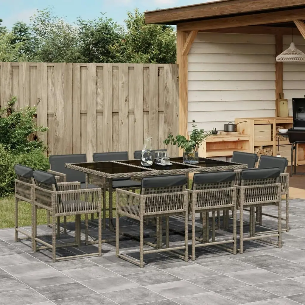 11 Piece Garden Dining Set with Cushions Grey Poly Rattan 3211568