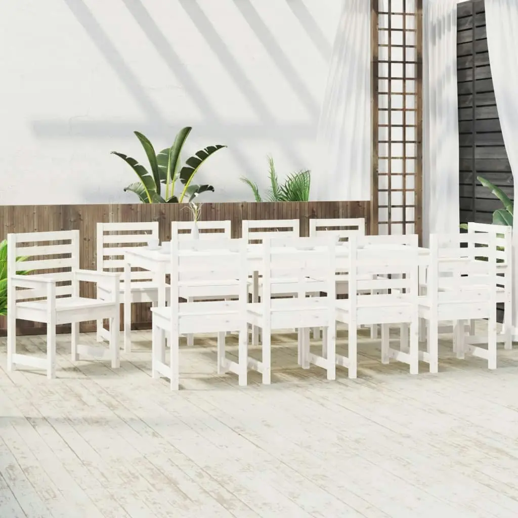 11 Piece Garden Dining Set White Solid Wood Pine 3154720